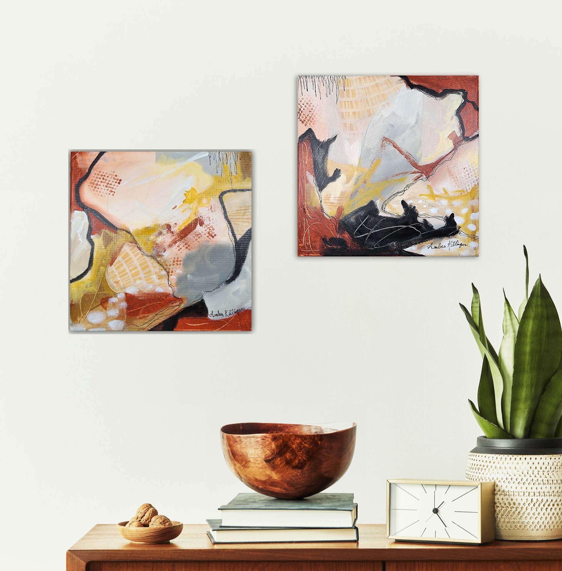 On Purpose Rust Diptych - Original Abstract Art Painting 12x12 (Set of 2)