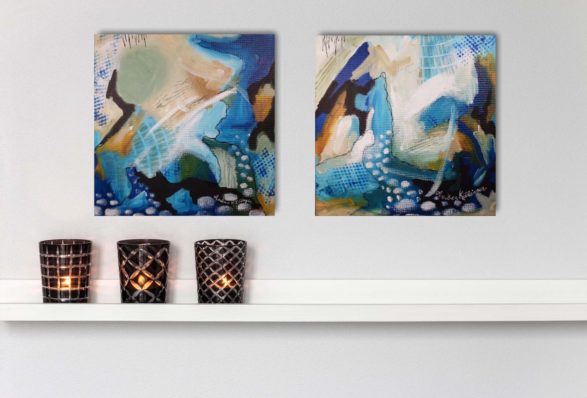 On Purpose Blue Diptych - Original Abstract Art Painting 12x12 (Set of 2)