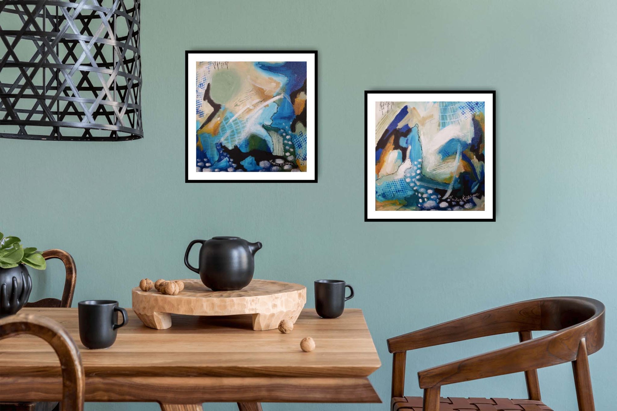 On Purpose Blue Diptych - Original Abstract Art Painting 12x12 (Set of 2)