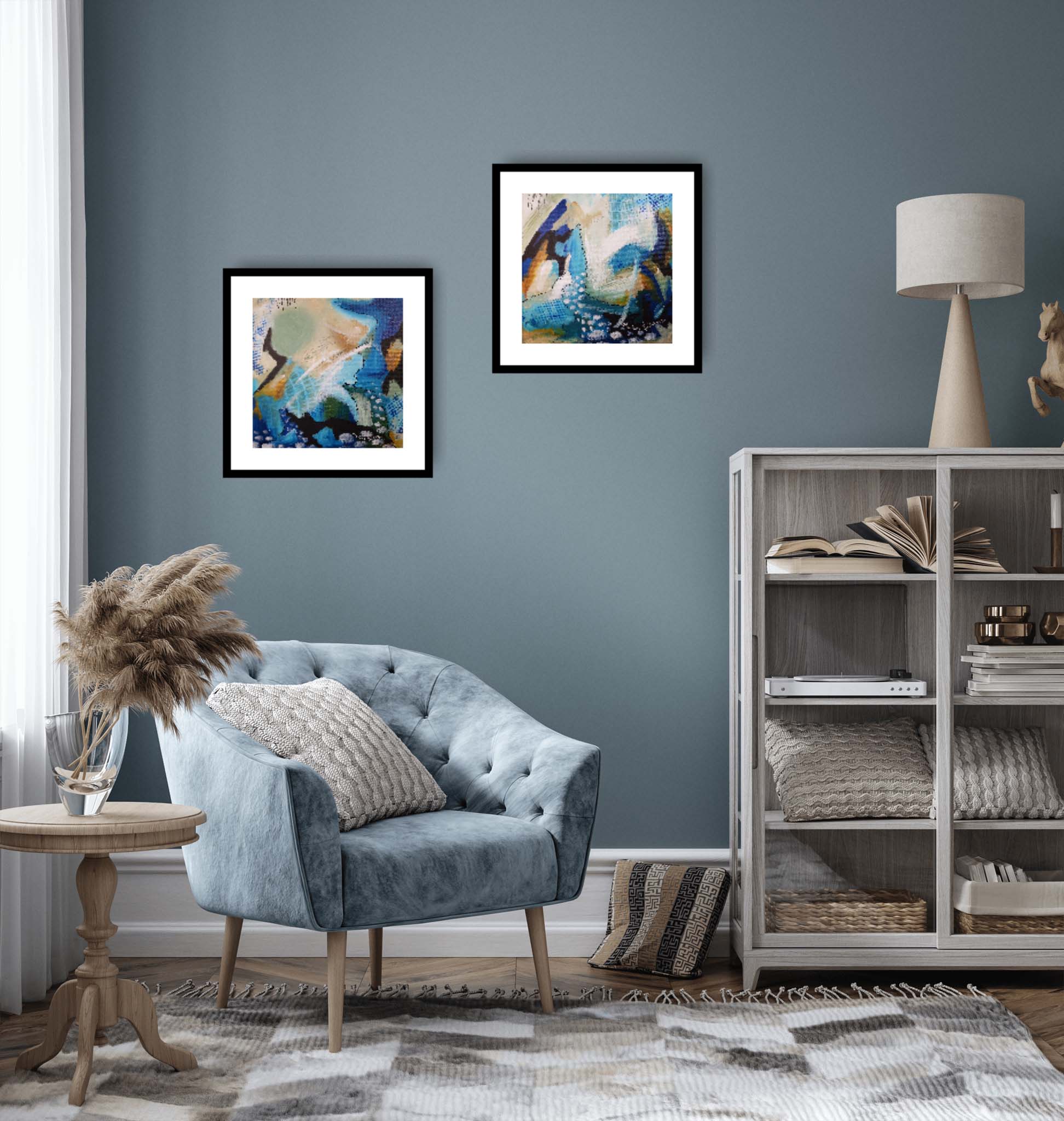 On Purpose Blue Diptych - Original Abstract Art Painting 12x12 (Set of 2)