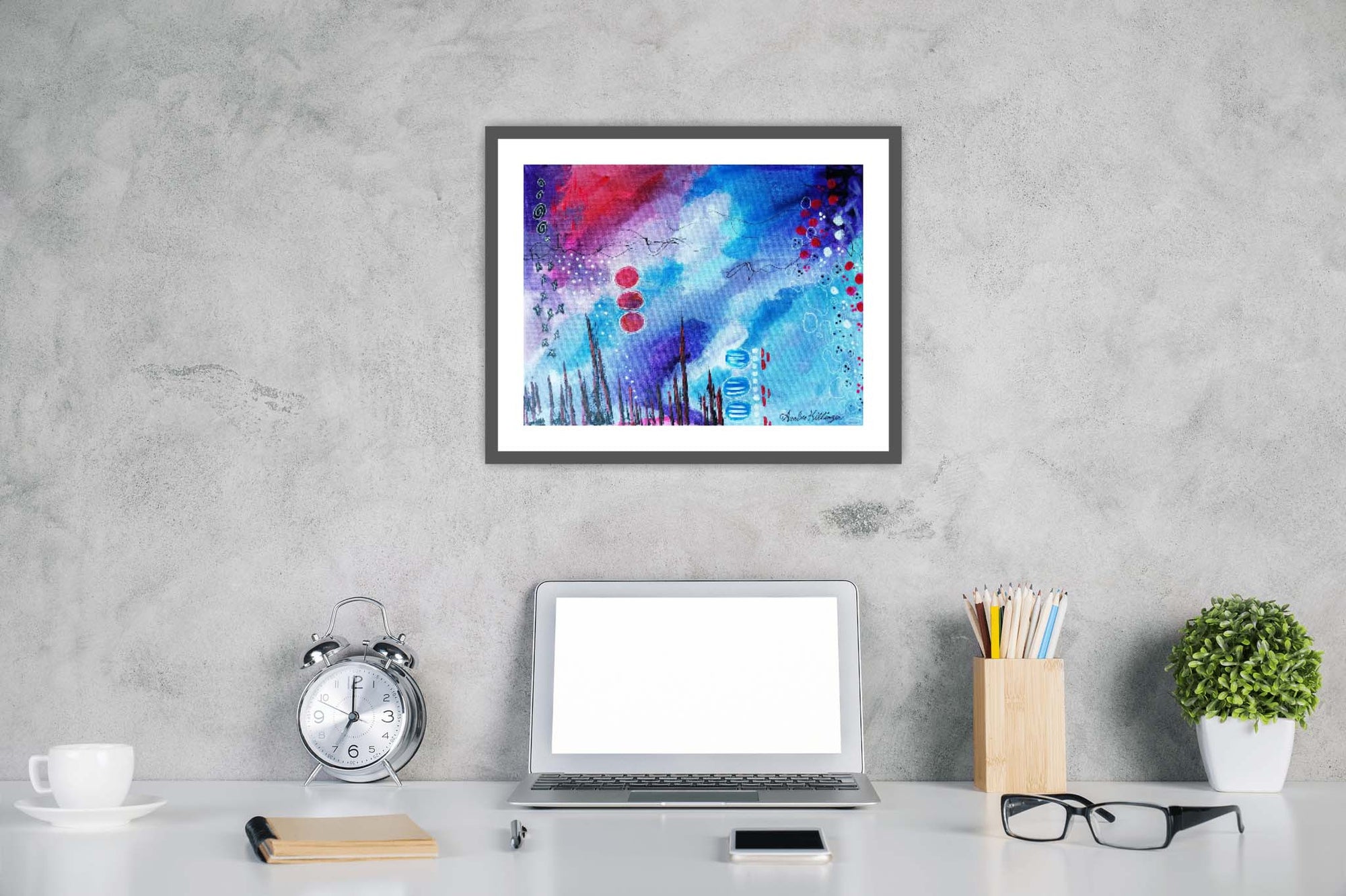 "Raspberry Sky" Original Abstract Art Painting 14x11