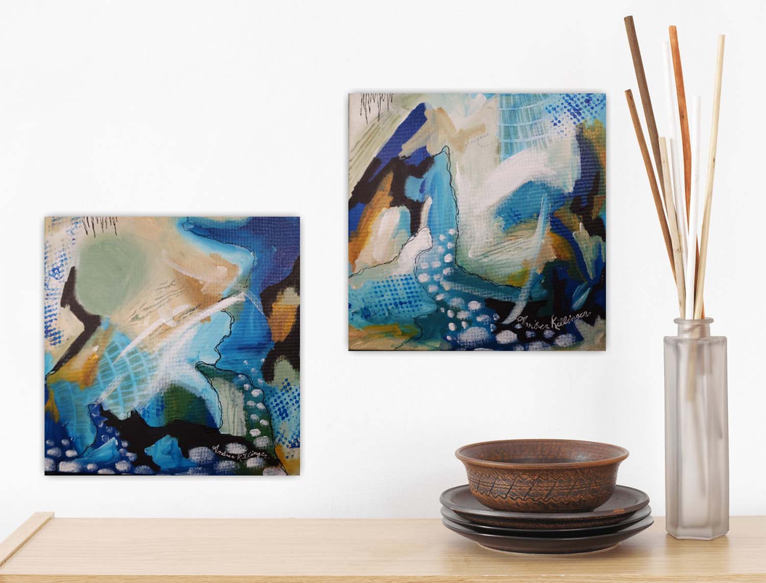 On Purpose Blue - Diptech set of two 12 inch paintings