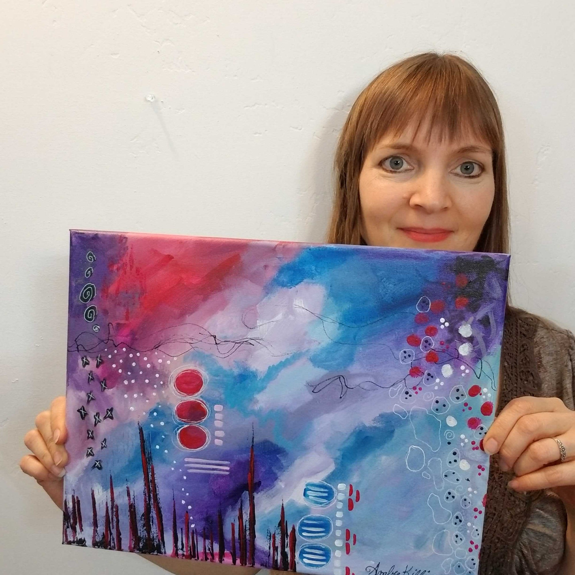 "Raspberry Sky" Original Abstract Art Painting 11x14 Sci Fi - Amber Killinger Art