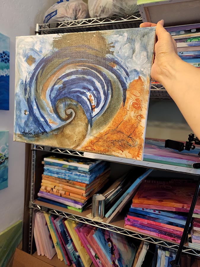 "Tsunami" Original Abstract Art Painting 14x11 Blue Water