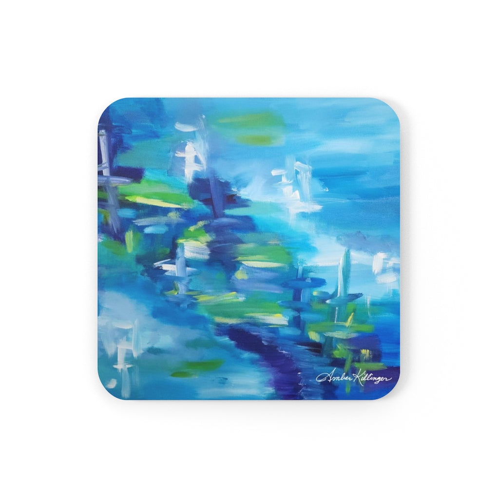 Blue Corkwood Coaster Set - A Peaceful Stroll