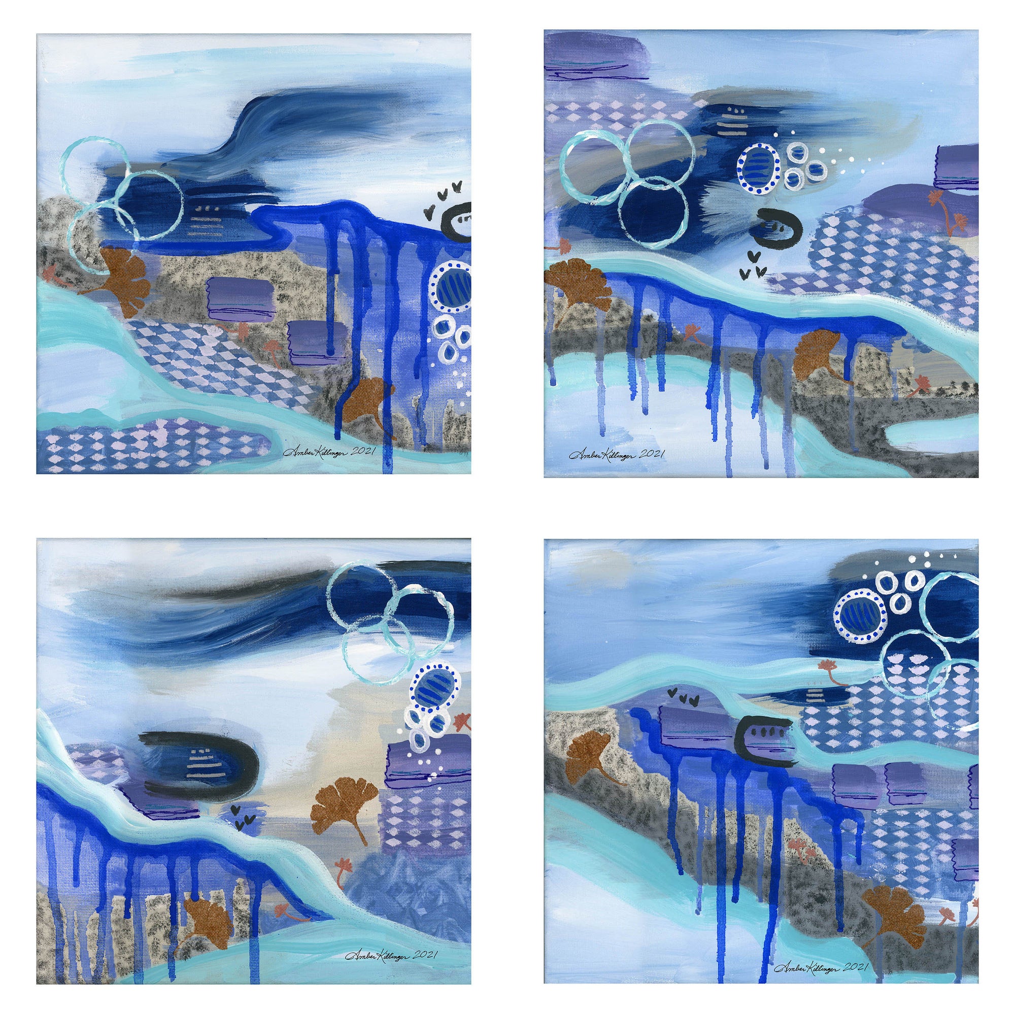 "Deep Diving" Original Abstract Art Paintings (Set of 4) 10x10 ea