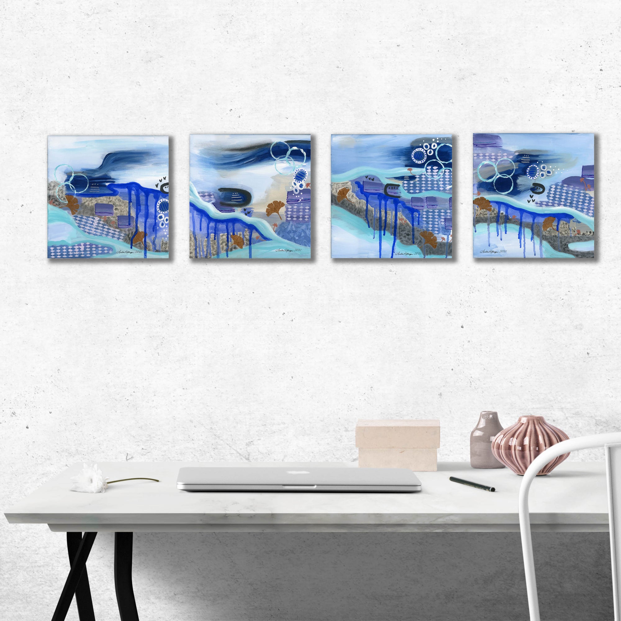 "Deep Diving" Original Abstract Art Paintings (Set of 4) 10x10 ea