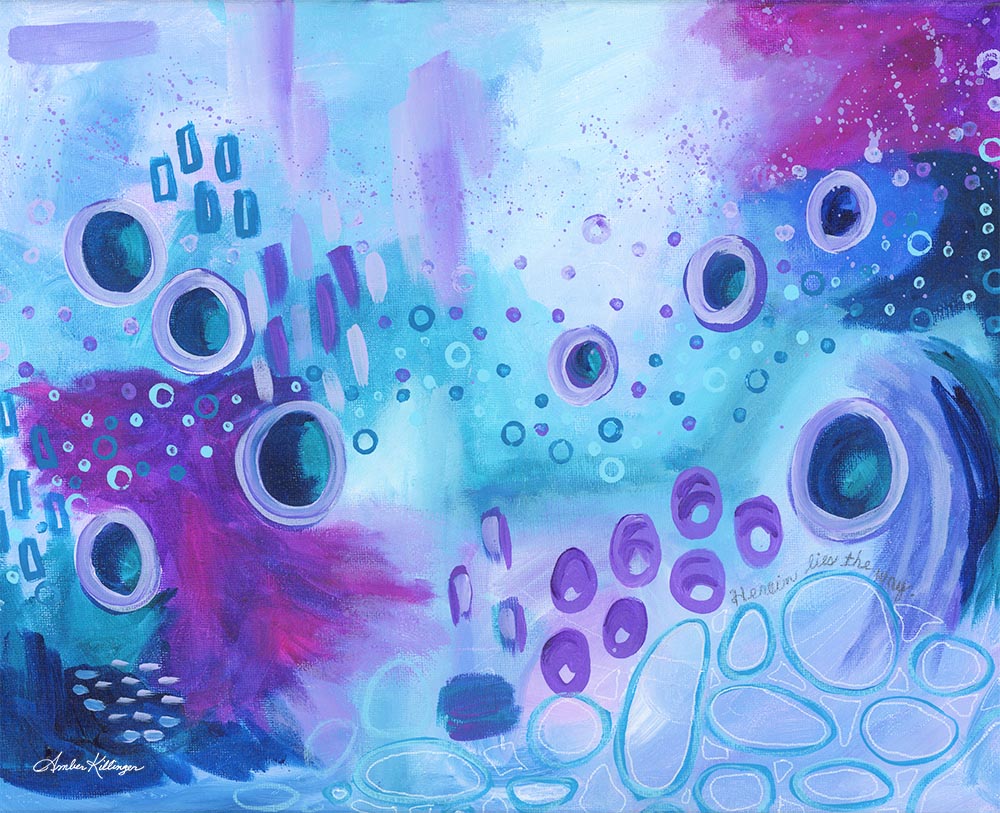 "Herein Lies The Way" Original Abstract Art Painting 14x11 Blue Purple