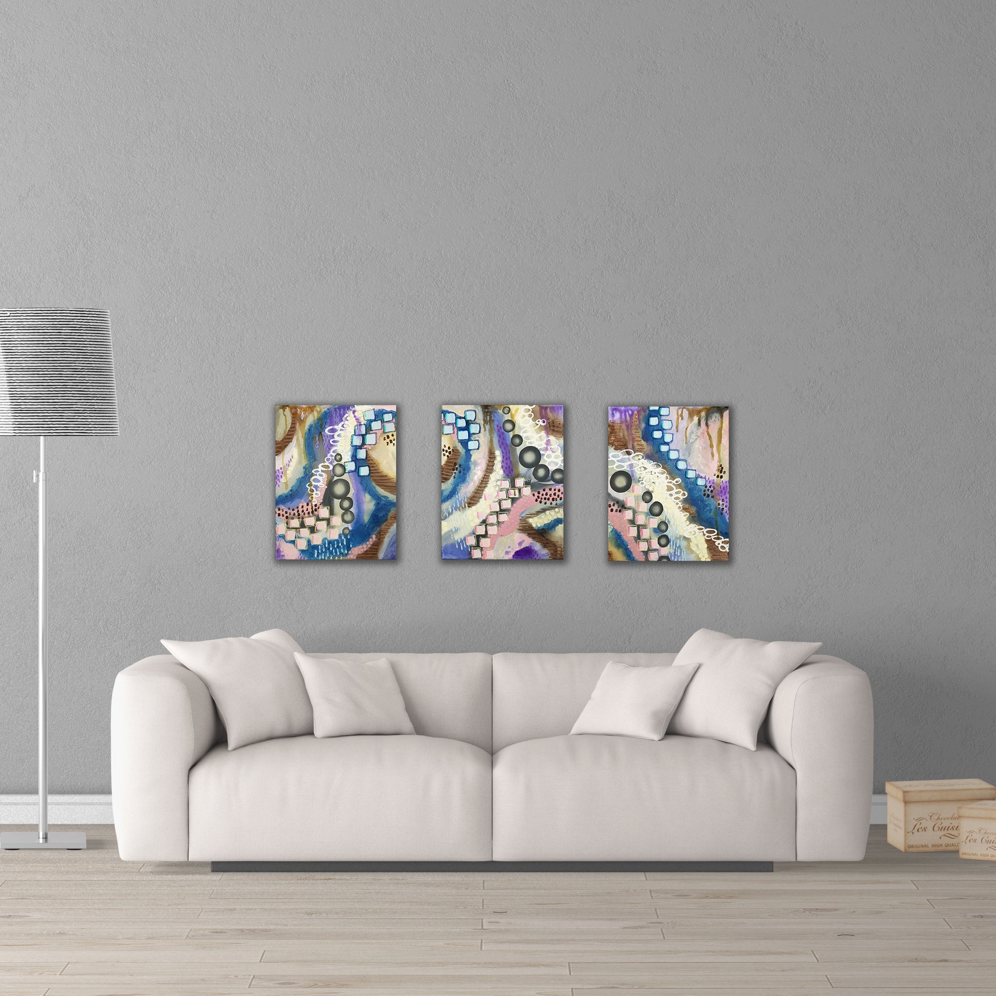 "Belly Dance" Blue Abstract Intuitive Art (3 Piece Set) 11x14 ea