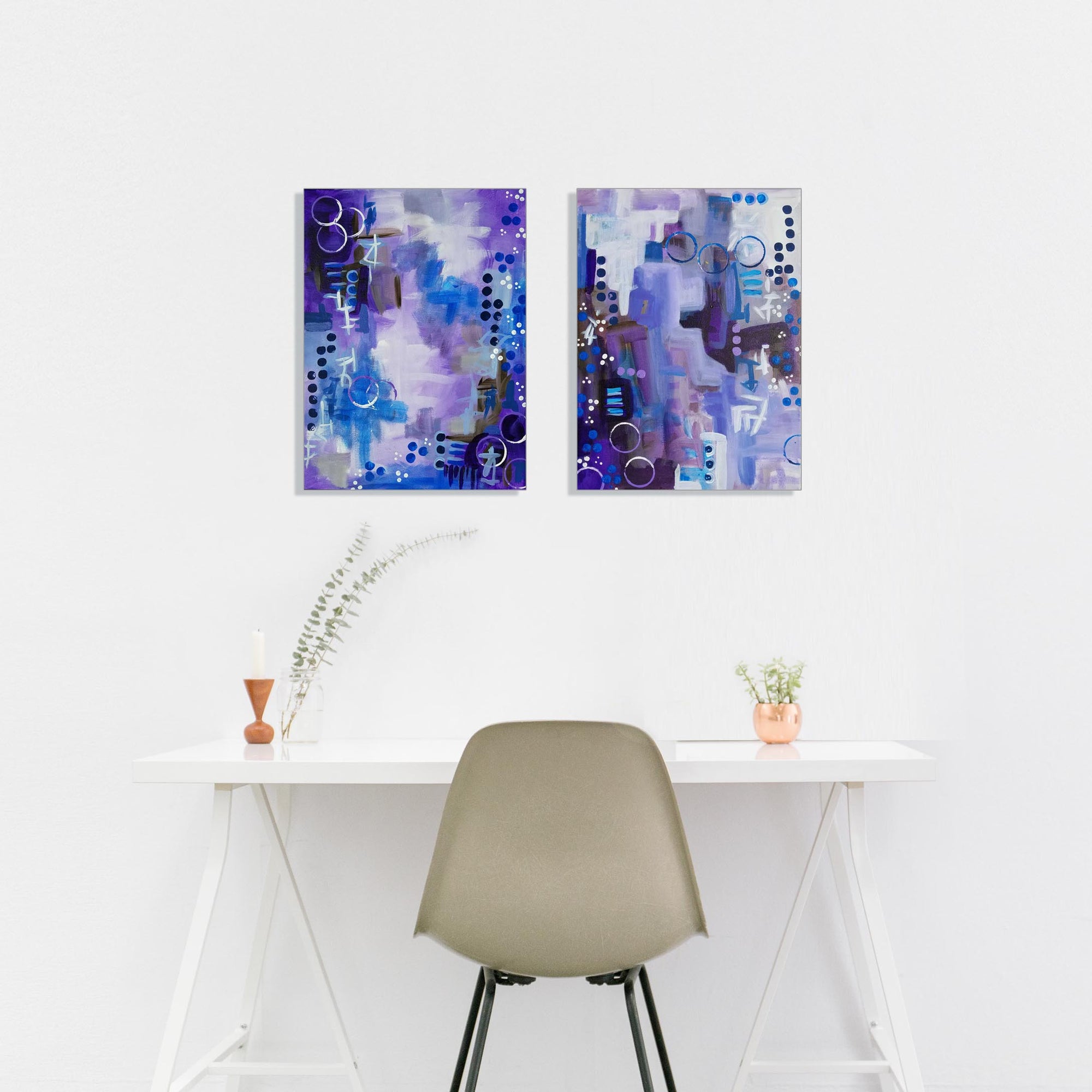 "Pixie Night Sky" Diptych Original Abstract Art Painting 12x16 (set of 2)
