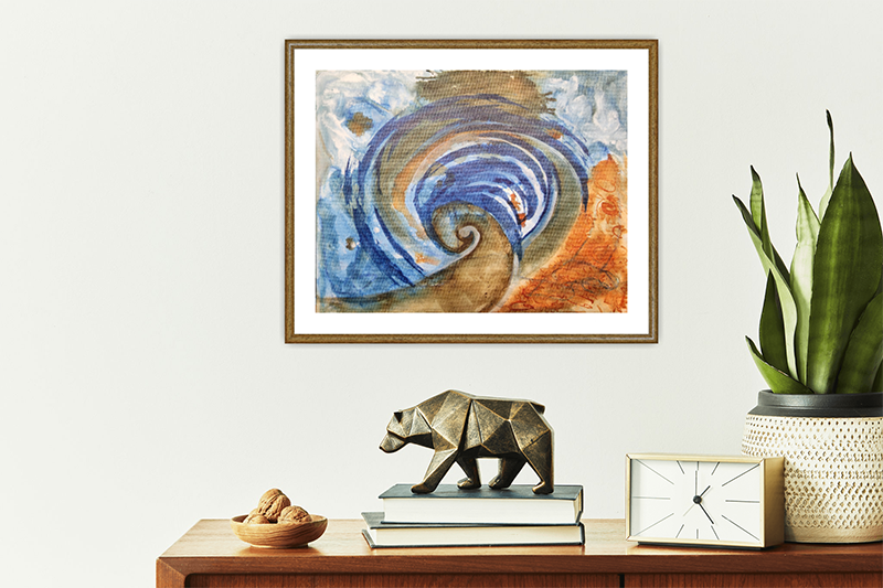"Tsunami" Original Abstract Art Painting 14x11 Blue Water