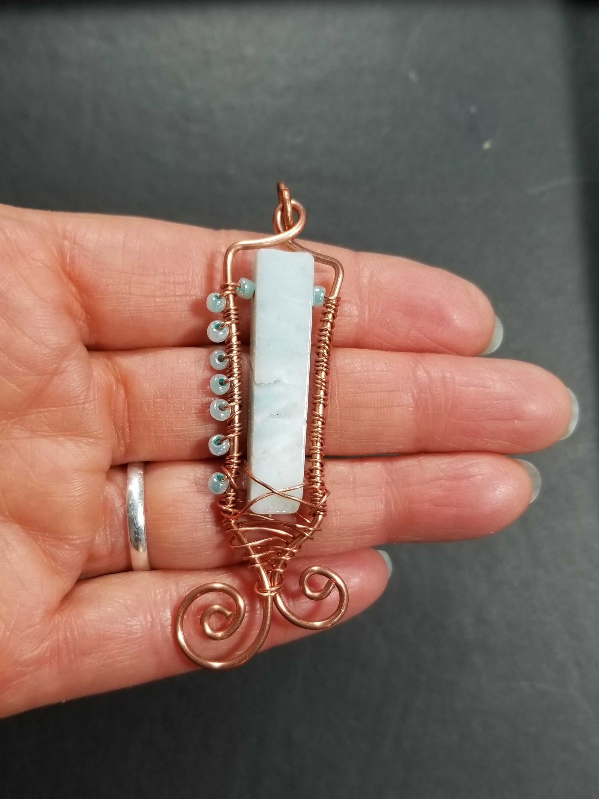 Handmade Amazonite Copper Wire Wrapped Pendant Necklace WW1237