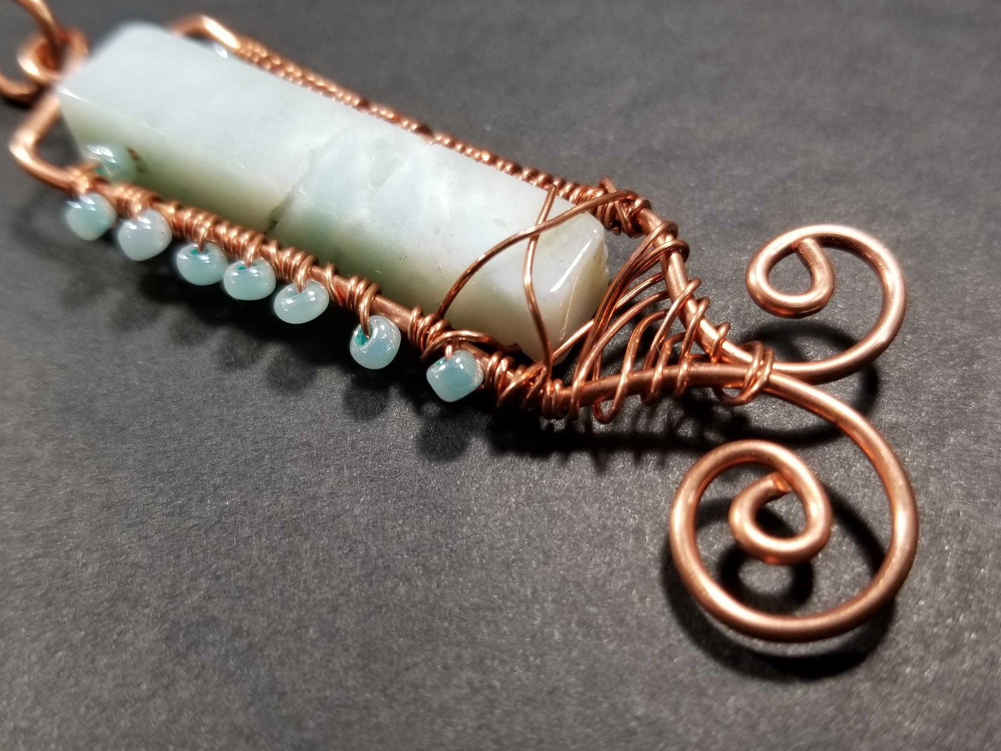 Handmade Amazonite Copper Wire Wrapped Pendant Necklace WW1237