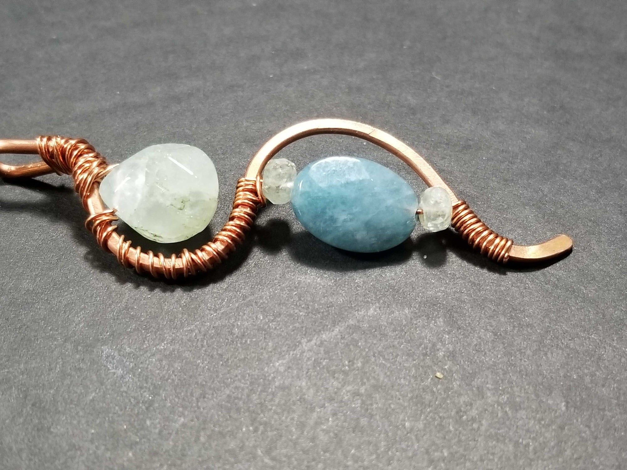 Handmade Amazonite & Aquamarine Copper Wire Wrapped Pendant Necklace WW1238
