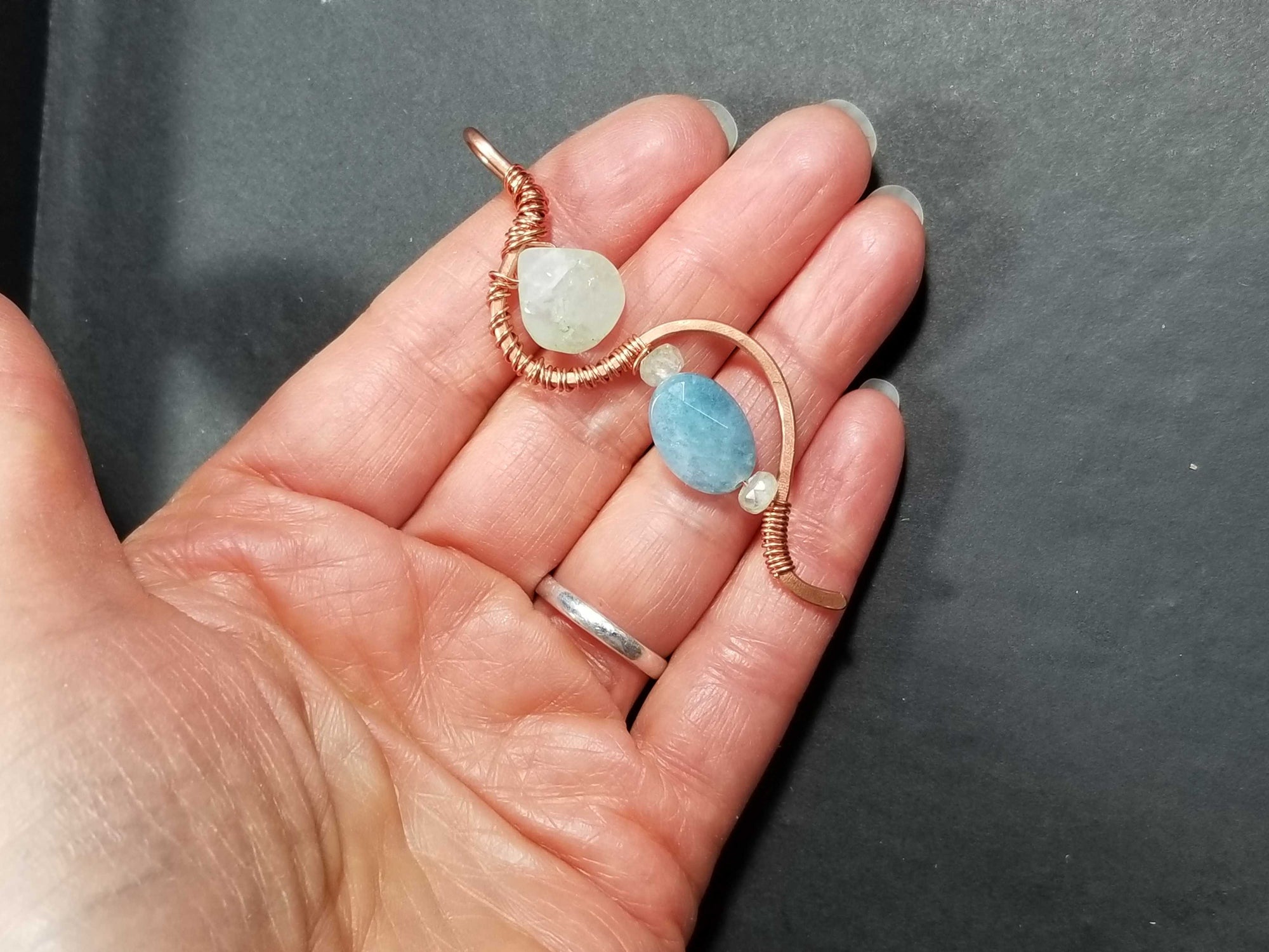 Handmade Amazonite & Aquamarine Copper Wire Wrapped Pendant Necklace WW1238