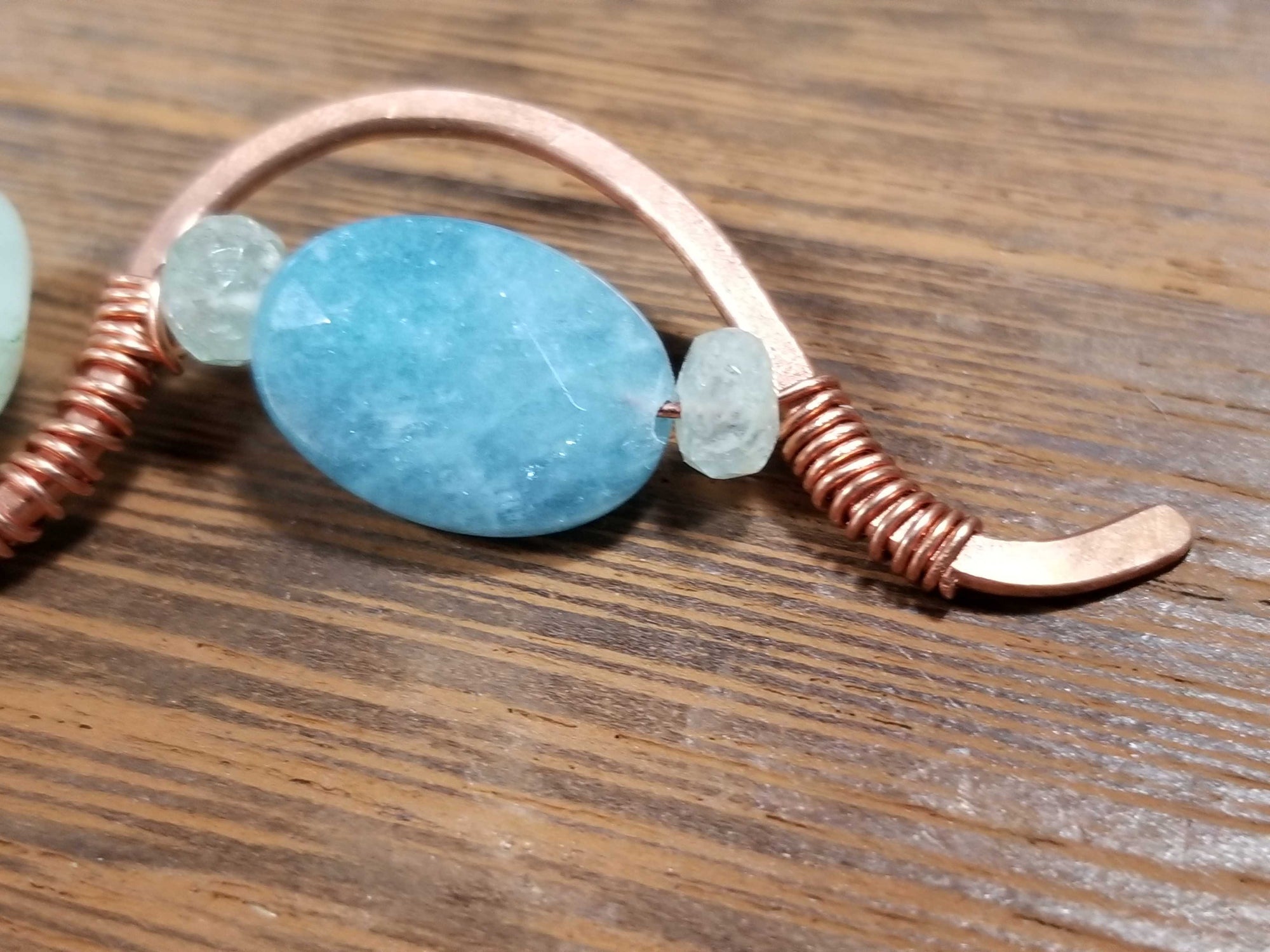 Handmade Amazonite & Aquamarine Copper Wire Wrapped Pendant Necklace WW1238