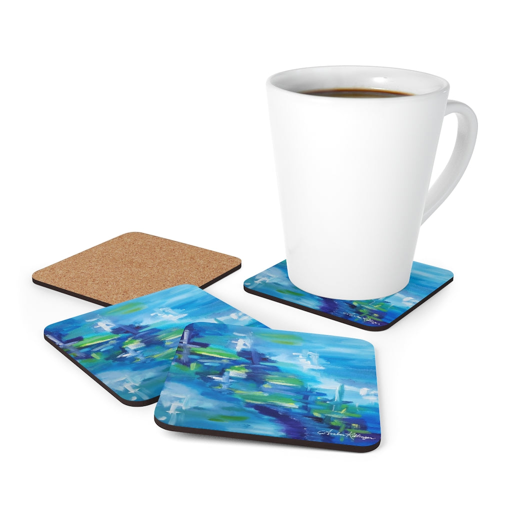 Blue Corkwood Coaster Set - A Peaceful Stroll