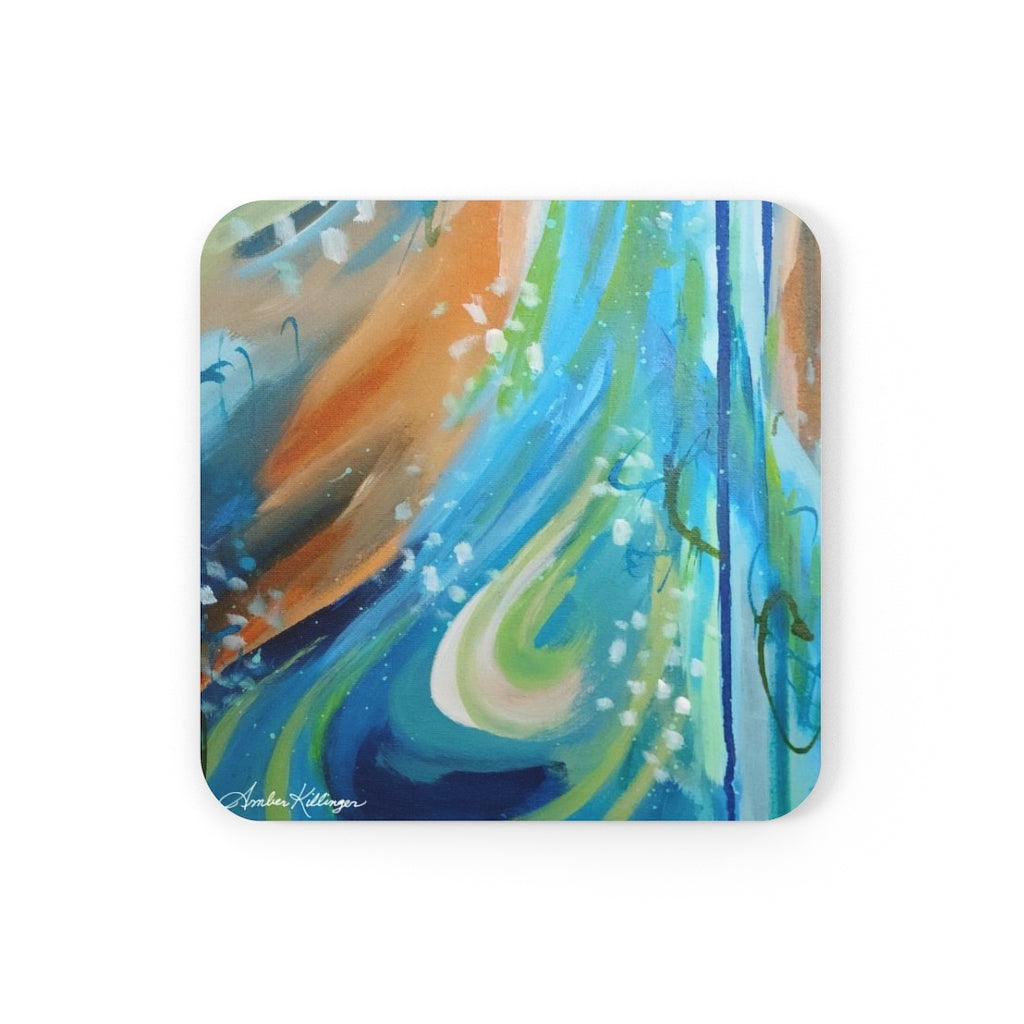 Blue and Orange Corkwood Coaster Set - Flame the Fire