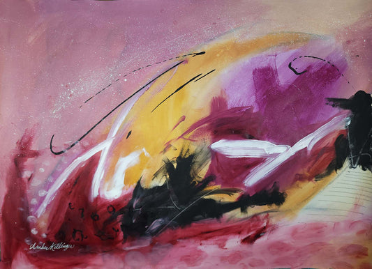 Pink abstract art, original painting by Amber Killinger, 18x24 painting on paper