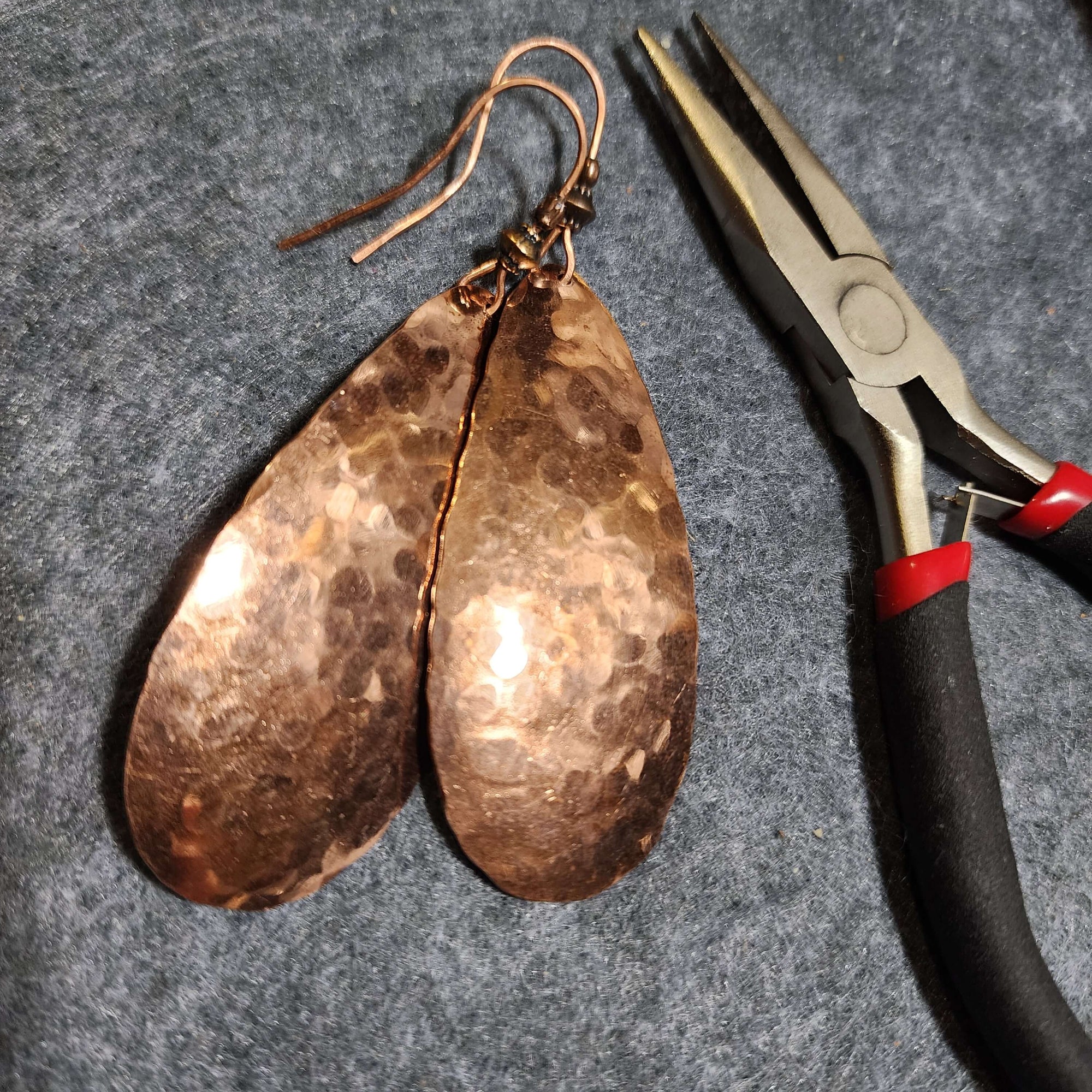 Large 3 Inch Hammered Copper Teardrop Earrings