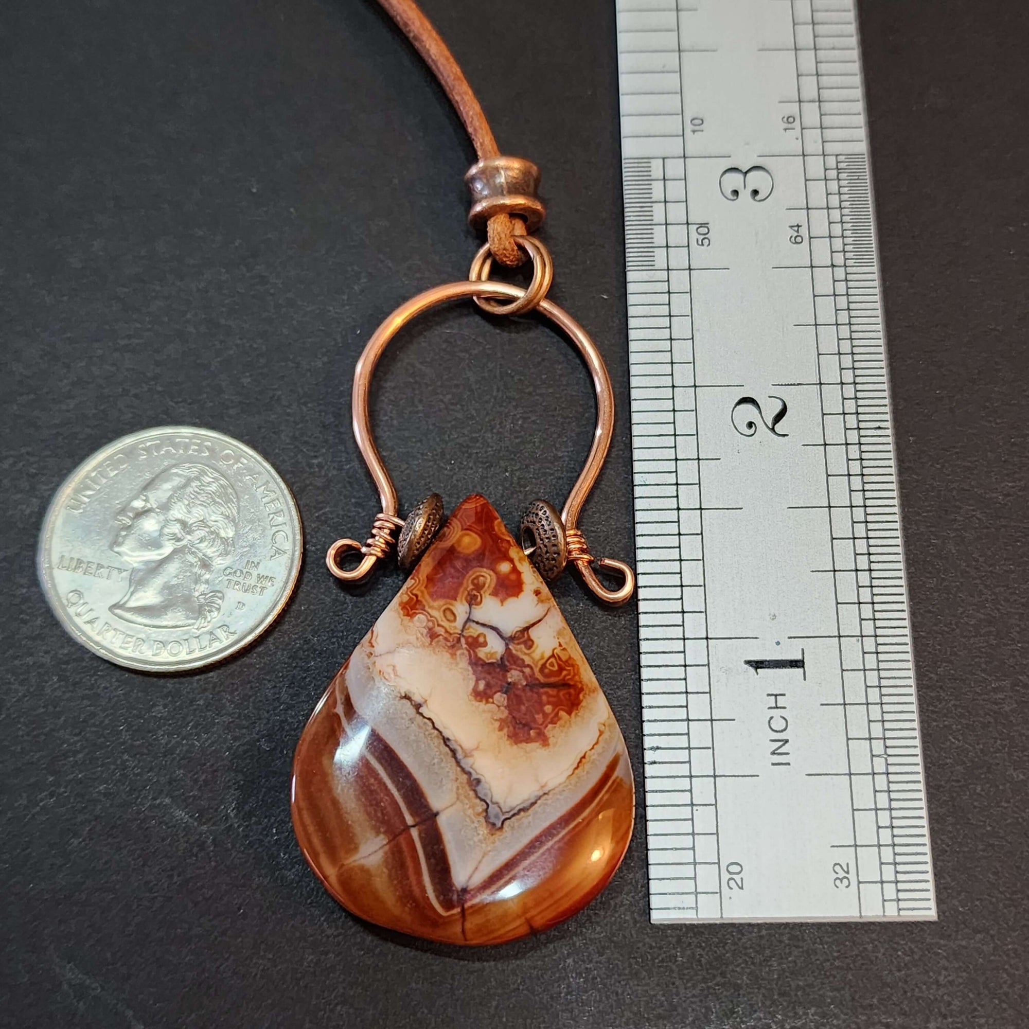 Mens Fire Agate Statement Necklace, Copper Wire Wrapped Pendant 