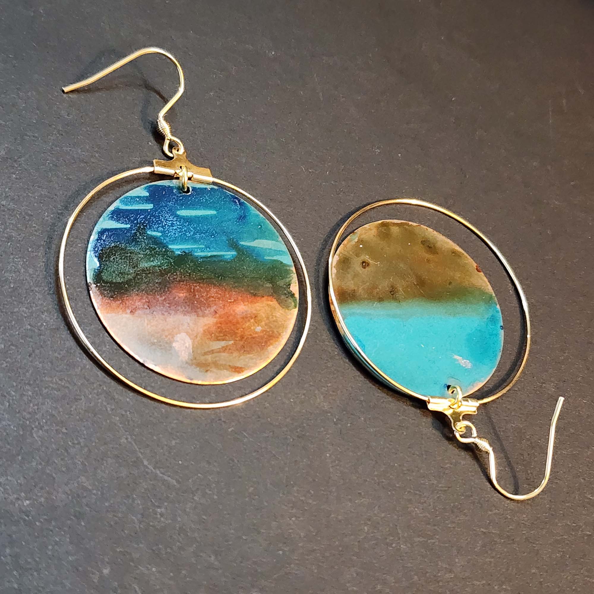 California Ocean View - Hand Painted Hoop Earrings