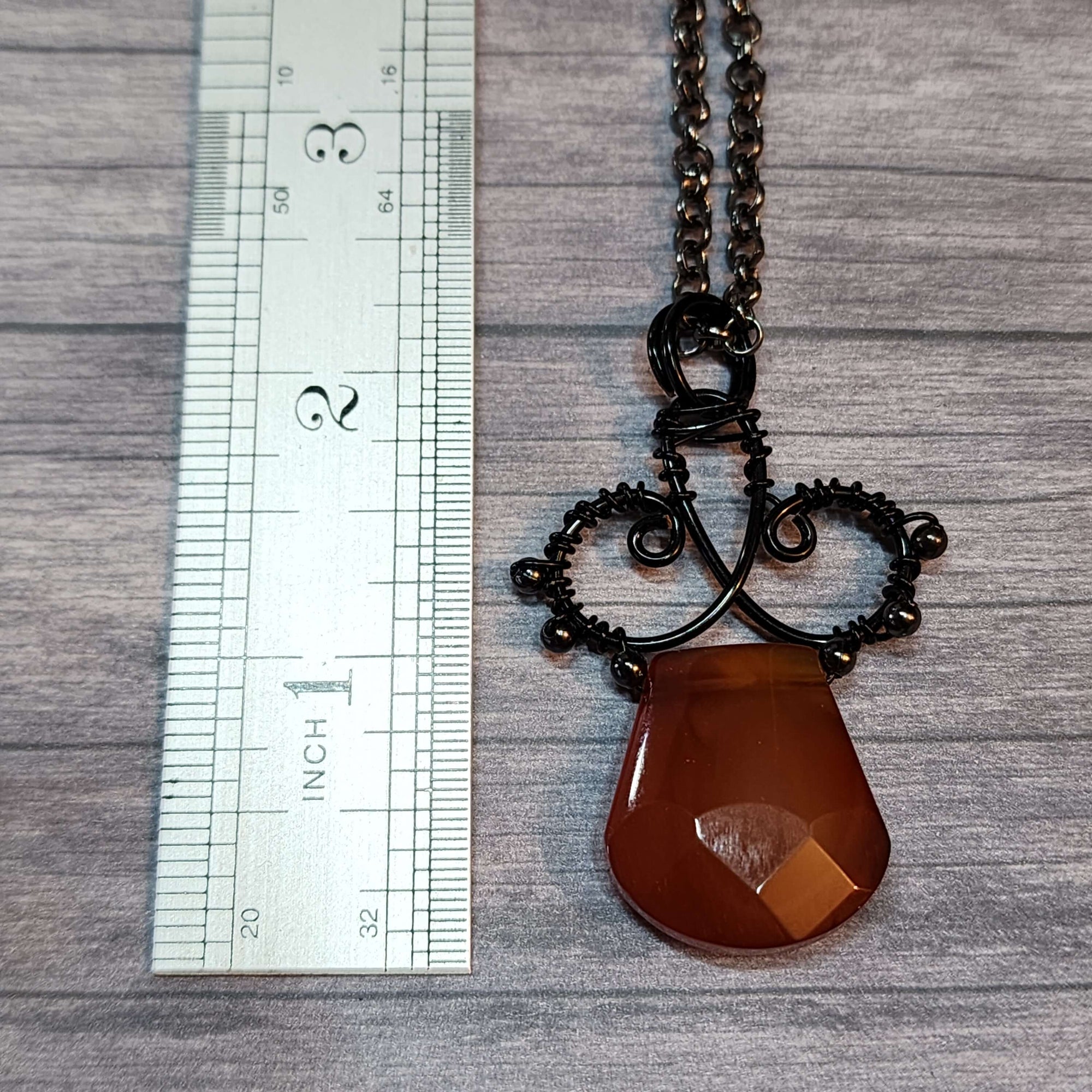 Carnelian Statement Necklace, Black Copper Wire Wrapped Pendant