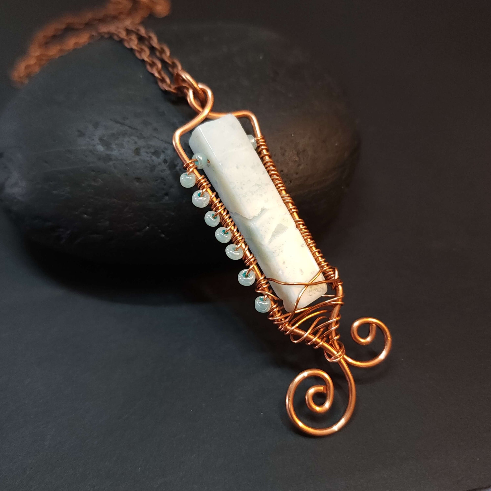 Handmade Amazonite Copper Wire Wrapped Pendant Necklace WW1237