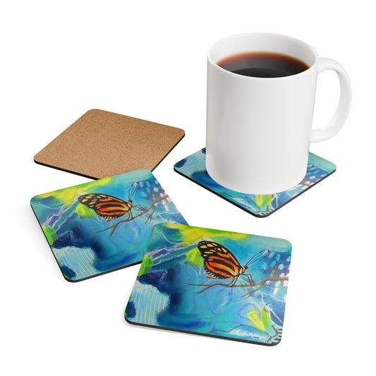Monarch Dreams - Colorful Butterfly Corkwood Coaster Set
