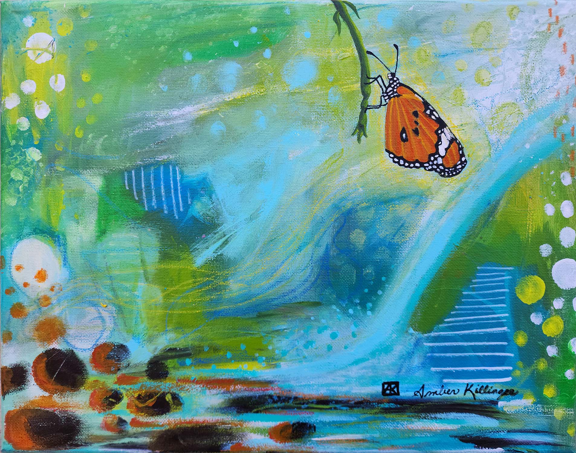 Emerging Radiance - Original Abstract Butterfly Art Painting 14x11 (Unframed)