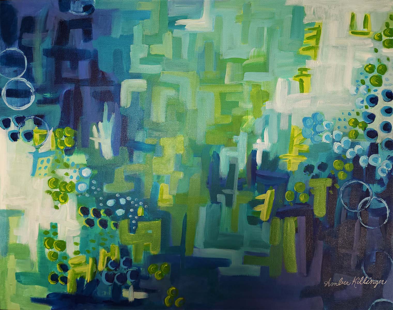 blue, turquoise, spring green original abstract painting by Amber Killinger