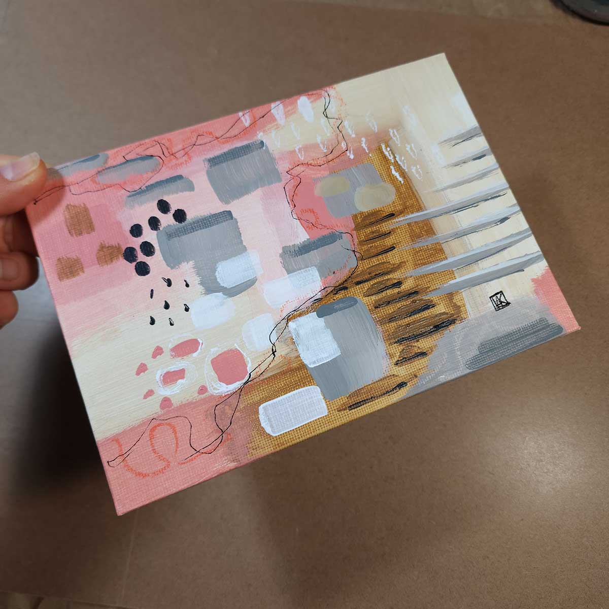 Pink Abstract Original Paintings Framed Art - Set of 4pc 5x7"