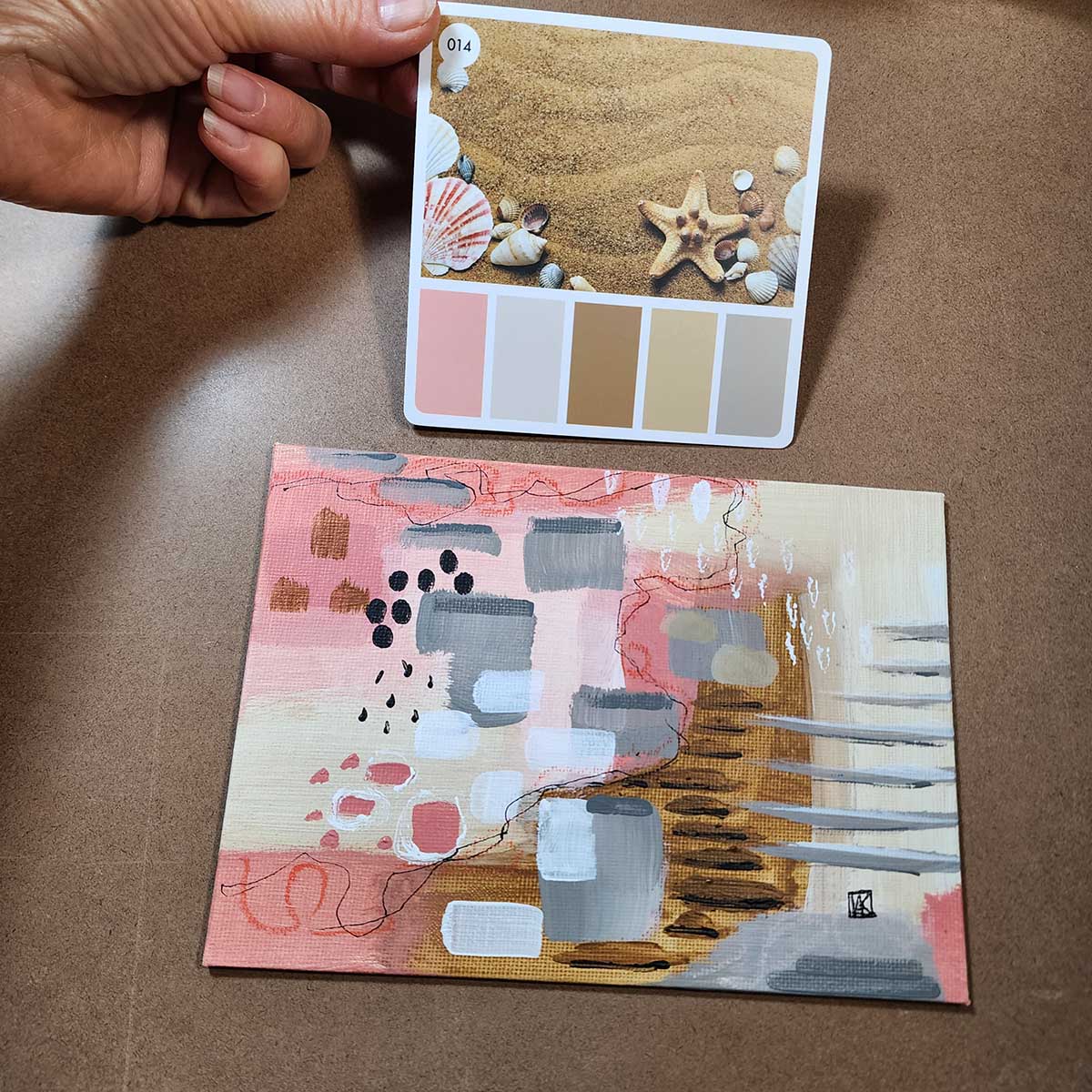 Pink Abstract Original Paintings Framed Art - Set of 4pc 5x7"