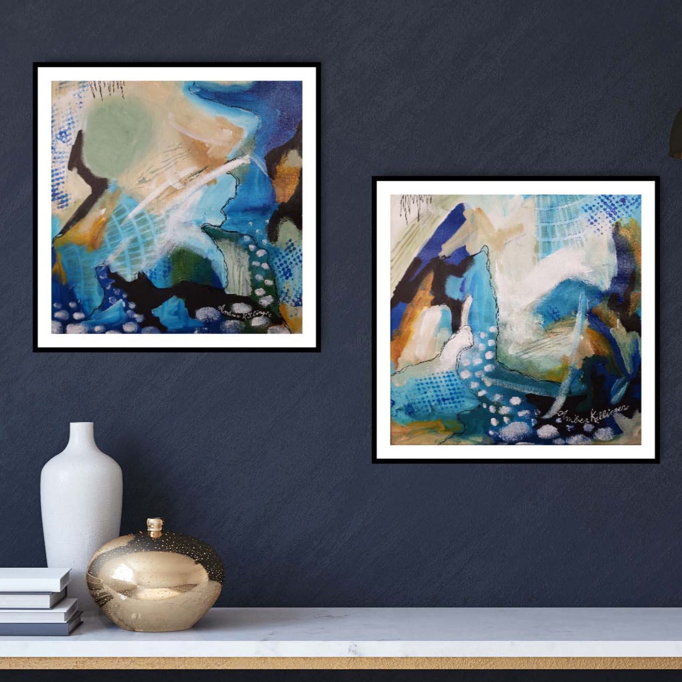 On Purpose Blue Diptych -  Original Abstract Art Painting 12x12 (Set of 2)