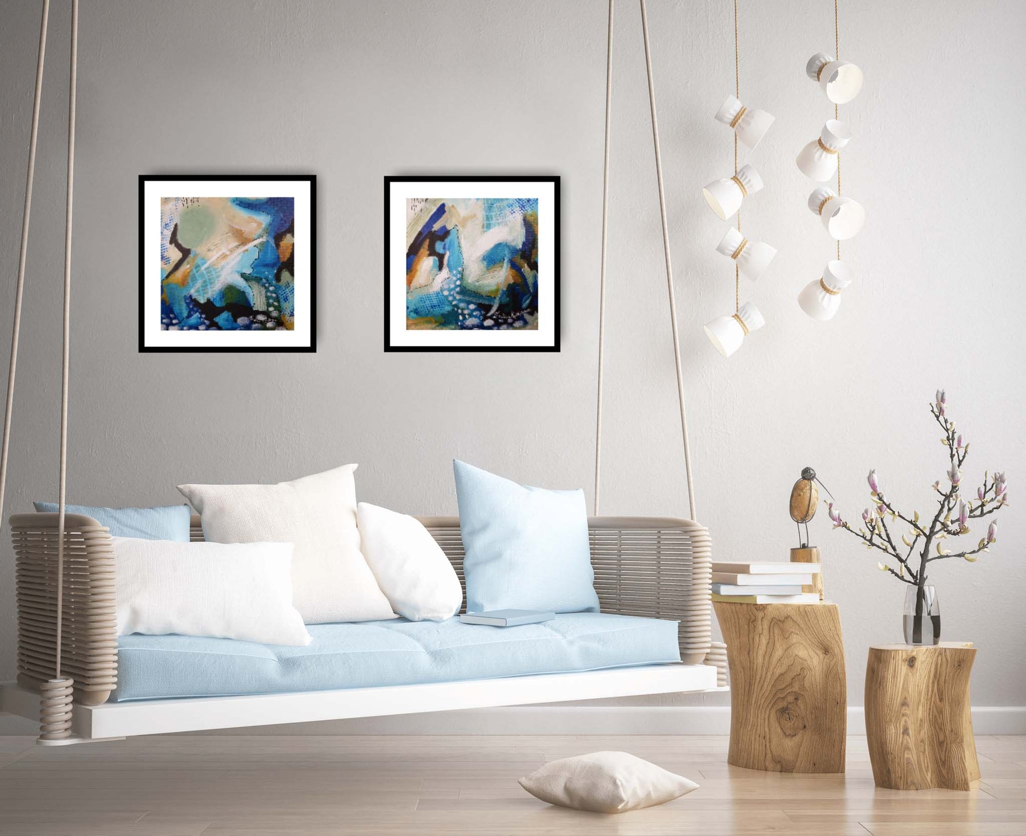 On Purpose Blue Diptych -  Original Abstract Art Painting 12x12 (Set of 2)