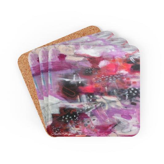 Red Pink Corkwood Coaster Set - Passion for Life