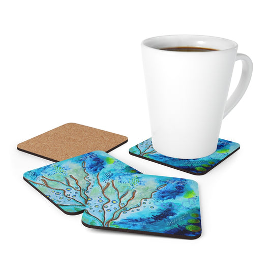 Blue Water Coral Corkwood Coaster Set - Be The Light
