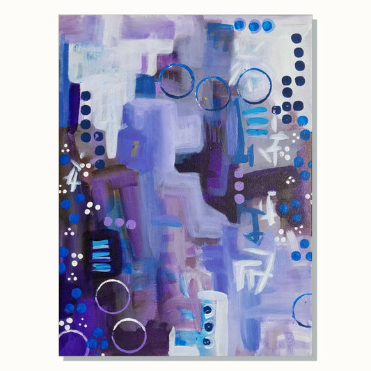 Original abstract painting blue purple by Amber Killinger interior decorating