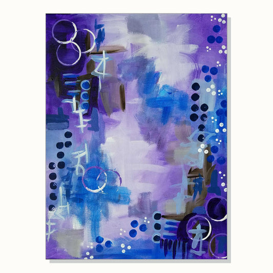 Asian style contemporary art abstract painting blue purple home decor