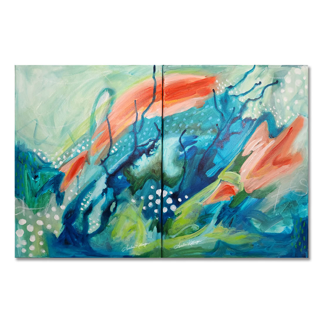 Blue Orange Flame The Fire 2 - Original Abstract Art Painting 24x16 inches - Amber Killinger Art