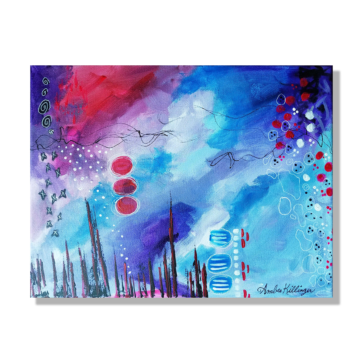 &quot;Raspberry Sky&quot; Original Abstract Art Painting 11x14 Sci Fi - Amber Killinger Art