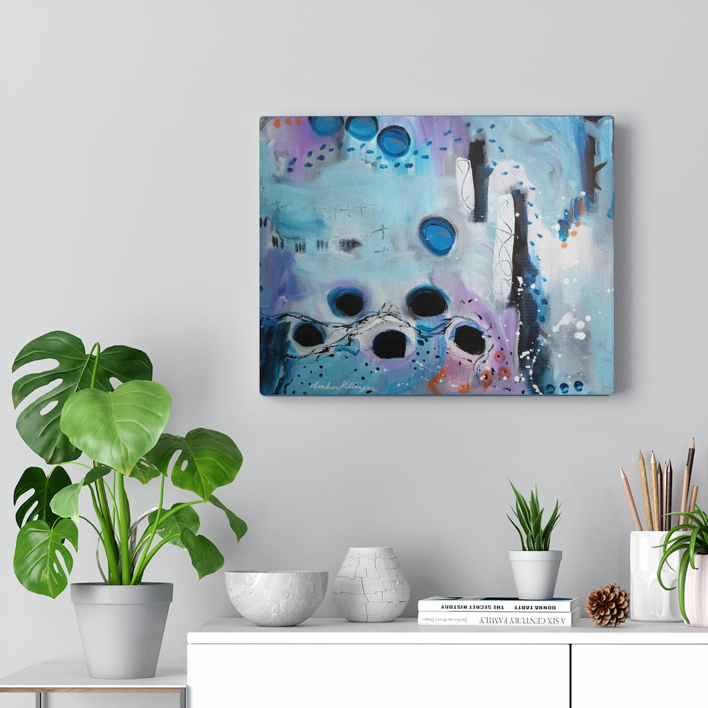 inspirational abstract art by Amber Killinger artist, blue purple canvas wall art