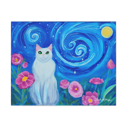 "White Cosmic Cat" Canvas Wrap Print